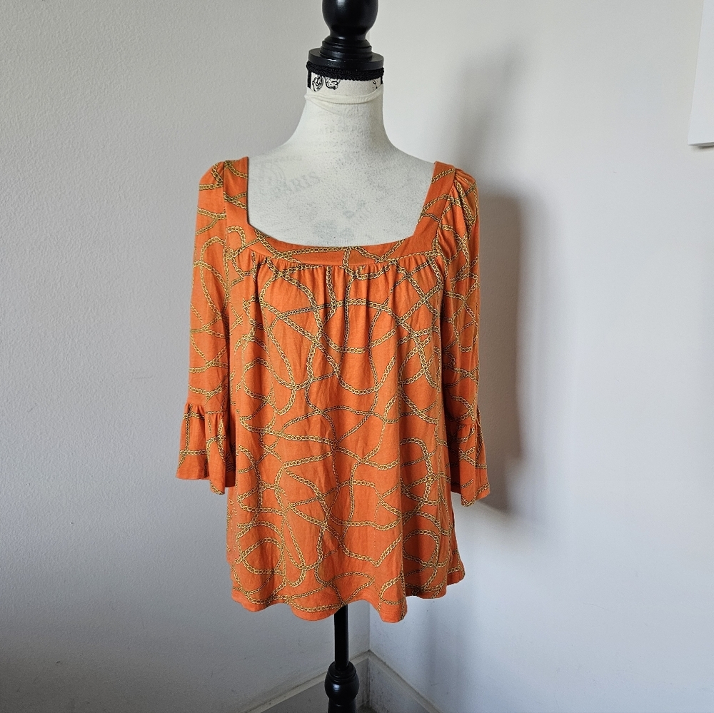 🧡Michael Kors Orange Chain Pattern Blouse size medium 🧡
